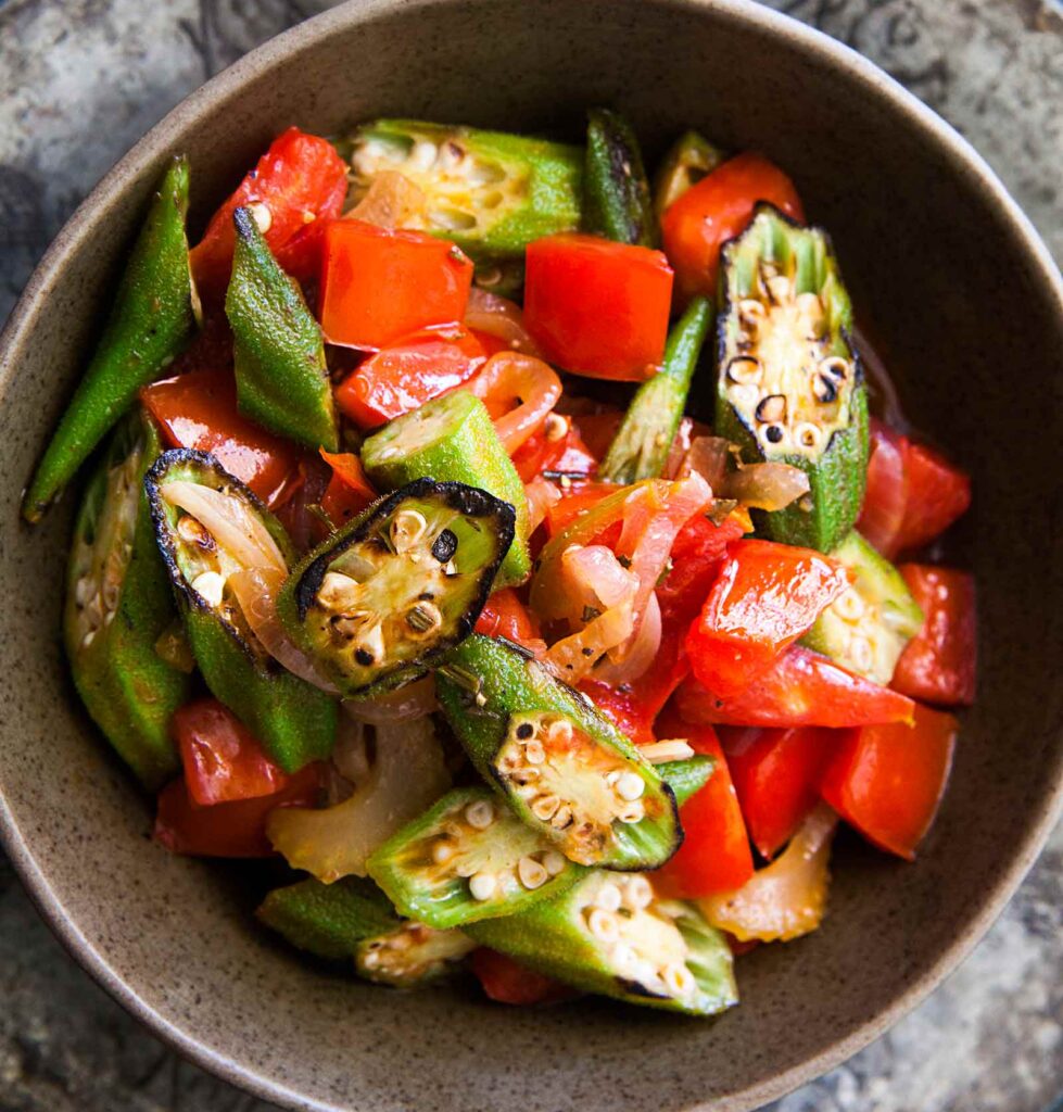 seared okra & tomatoes